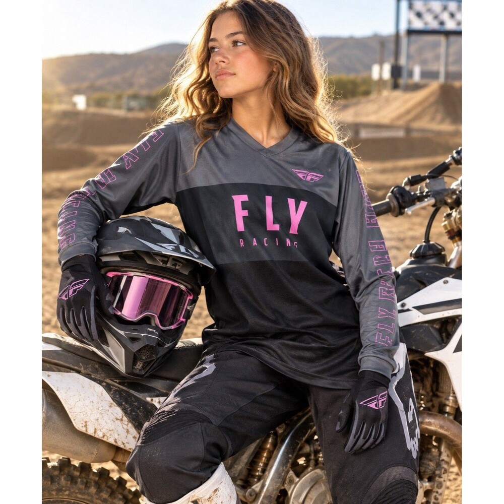 Fly Racing Youth Large YL Motocross Racing Jersey Long Sleeve Black Gray Pink